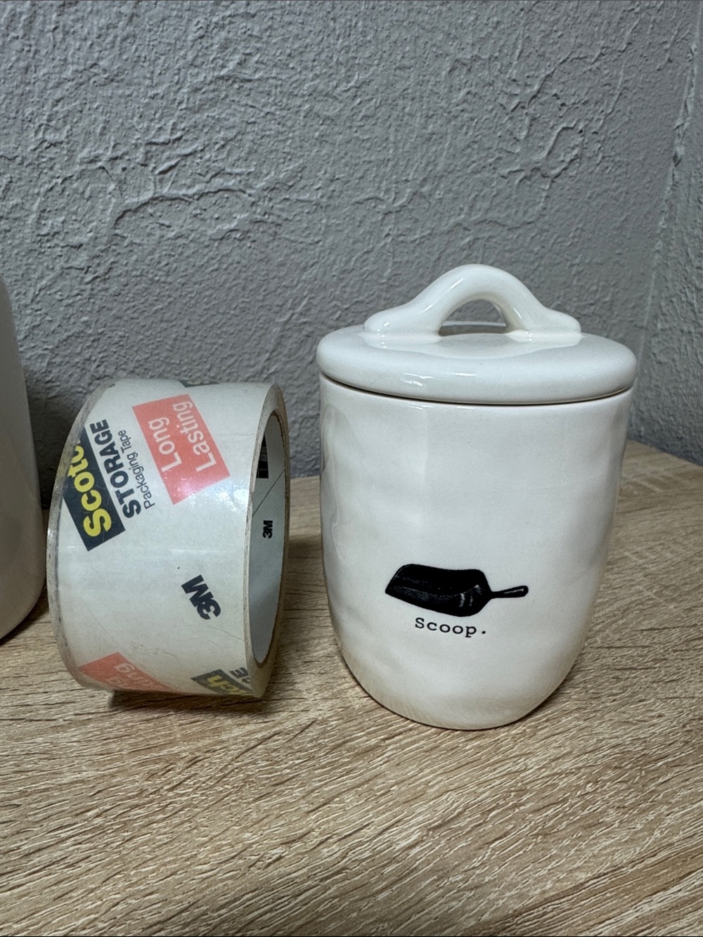 Rae Dunn Ceramic Scoop Jar with Lid - White